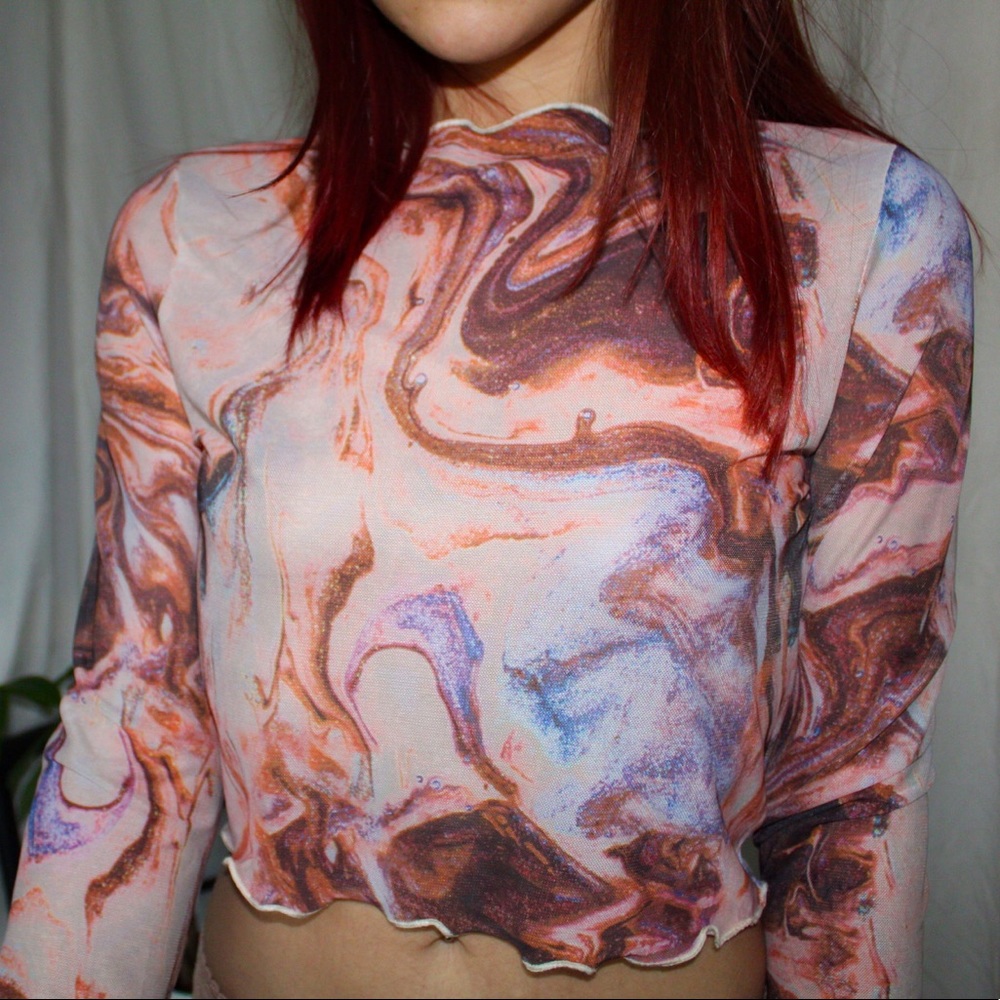 Mesh Marble Print Top